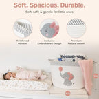 Elephant Storage Basket for Nursery – Large 15”x11” Cotton Rope Bin with Soft Felt Elephant Patch – Toy Organizer, Baby Laundry Hamper, Diaper & Towel Holder – Foldable, Washable & Baby-Safe - color: Girl Elephant
