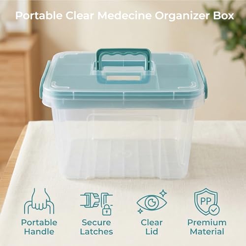 Pulseplay Clear Medicine Organizer Storage Box with Handle Medicine Organizer Box with Removable Tray Multipurpose Medicine Container Chest (Green) - color: Green