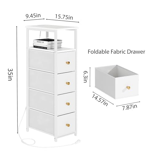 lurcns Narrow Storage Cabinet for Small Spaces Slim Bathroom Dresser with Drawers Tall Thin Storage Organizer for Bathroom Bedroom Skinny Cabinet(White, 4 Drawers with Charging Station) - color: White, size: 4 Drawers+Charging Station