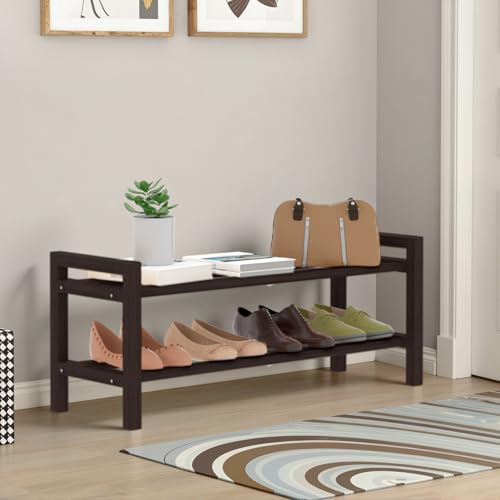 Haddockway Bamboo Shoe Rack for Closet, Free Standing Shoe Organizer with Smooth Round Rods & Convenient Handles, Stackable Shoe Storage Shelf for Entryway, Hallway(Brown, 2-Tier) - color: Brown, size: 2-Tier_Standard