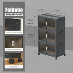 131QT Stackable Storage Bins with Lid & Door, 32 Gal Collapsible Plastic Storage Containers with Locking Wheel, Space Saving Foldable Organizer for Home Bedroom Office Gray 3T - size: 131Qt/32Gal-3Packs/1Top Lid