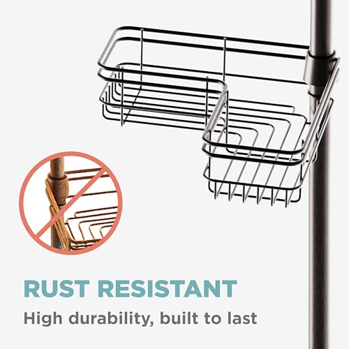 Zenna Home Tension Pole Shower Caddy Corner Organizer, Adjustable Standing Shower Caddy with 4 L-shaped Baskets and Hooks, Rust Resistant Bathroom Tension Rod Organizer, 60 to 97 Inch, Bronze - color: Bronze