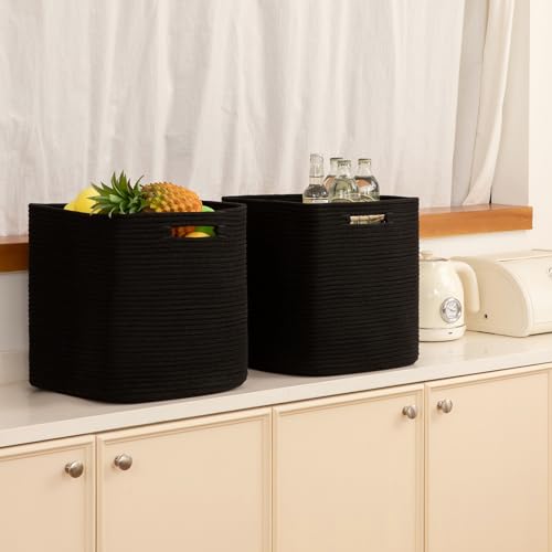 OIAHOMY Storage Cubes, 13 Inch Cube Storage Organizer, Collapsible Storage Bins, Baskets for Organizing, Storage Bins for Shelves-Black, 2-PACK - color: Black, size: 2Pcs-13*13*13inch