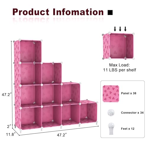 UNKU Cube Storage Organizer, 10 Cube Closet Organizer Storage Shelves, DIY Stackable Bookcase, Clothes Organizer Shelf for Closet, Bedroom, Living Room, Cabinet, Home, Office, Pink - color: Pink, size: 10cube