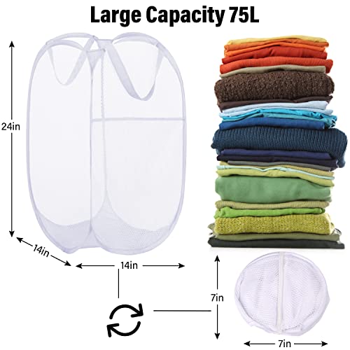 BATTOO Deluxe Strong Mesh Pop up Laundry Hamper Basket with Side Pocket for Laundry Room, Bathroom, Kids Room, College Dorm or Travel 3 Pack White - color: White, size: 3 pack