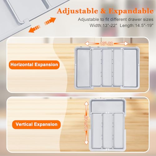 Spaclear Large Utensil Drawer Organizer Expandable Silverware Organizer for Kitchen Drawer Adjustable Cooking Utensil Holder Cutlery Flatware Tray Spatula Tools Gadgets Storage Dividers Plastic Grey - color: Grey