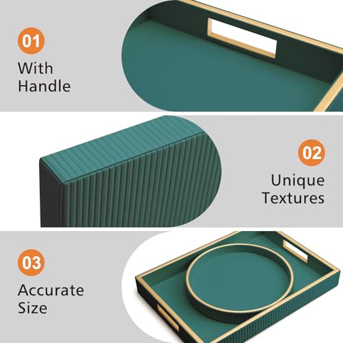 SANZIE Leather Tray Desktop Storage Organizer Premium Serving Tray Decorative Tray Valet Tray for Sundries Cosmetics Keys Phone Wallet Cutlery (Green Holder) - color: Green Holder