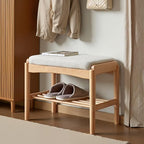 Solid Wood Shoe Bench Assembled, Shoe Rack Bench with Cushion for Entryway, Living Room, Bedroom, Hallway, 11.8" x 17.7" x 16.5", Natural - color: Natural + Light Gray, size: 17.7"