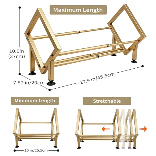 Expandable Desktop Bookshelf Organizer, Small Tabletop Book Storage Rack, Portable Mini Bookcase for Books/CDs/Magazine Display, Desk Shelf for Top of Desk in Living Room, Office, Home Decor (Gold) - color: Gold
