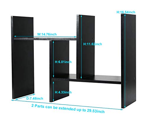 PAG Adjustable Desktop Shelf Wood Small Bookshelf Desk Supplies Organizers and Accessories Storage Display Rack Office Decor, Black - color: Black, size: Style 3