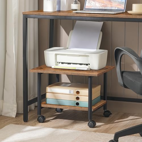 HOOBRO Printer Stand, 2-Tier Industrial Under Desk Printer Cart with Shelf, Mobile Heavy Duty Storage Rack on Wheels for Home, Office, Rustic Brown and Black BF02PS01G1 - color: Rustic Brown + Black, size: 15.7'' x 19.1''x 14.4''