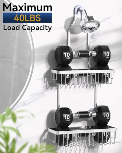 YASONIC Shower Caddy Hanging, Never Rust Shower Organizer Hanging, Aluminum Shower Racks for Inside Shower with Hooks for Razor, Bathroom Organizers and Storage with Soap Holder, Bright Silver - color: Bright Silver