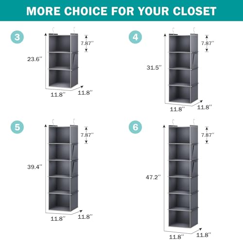 YOUDENOVA Hanging Closet Organizer, 5-Shelf Closet Hanging Storage Shelves, Grey - color: Grey, size: 5-SHELF