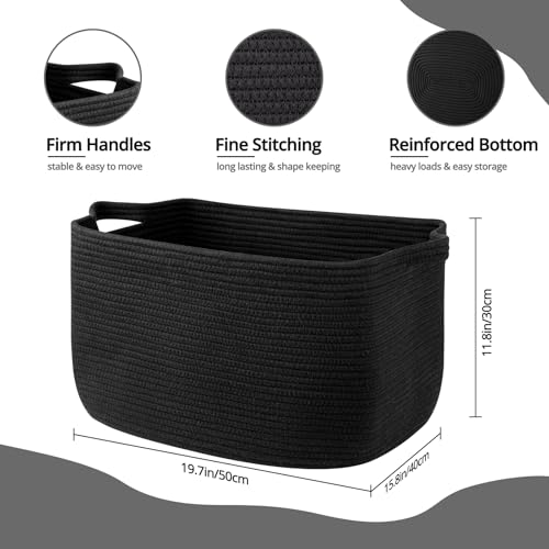 OIASKET Large Blanket Basket, Black Blanket Storage Living Room, Rectangle Woven Baskets for Storage Toys, Towels, Dirty Clothes Organizer Bins (Black) (Pack of 2) - color: Black, size: 19.7"x15.8"x11.8" (Pack of 2)