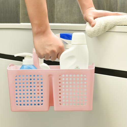 Portable Shower Caddy Basket with Compartments, Plastic Divided Cleaning Caddy Organizer Storage Tote with Handle for Bathroom, College, Dorm Room Essentials, Pink - color: Pink