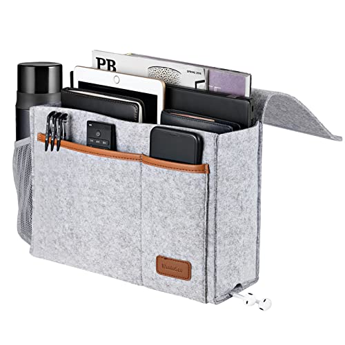 Bedside Caddy, Felt Bed Storage Organizer Hanging Bag Holder with 5 Pockets, Magazine Book Phone Tablet iPad Cables Remote and Water Bottle Holder for Home Dorm Bed Sofa, Light Gray - color: Light Gray