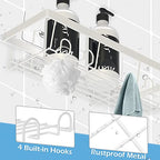 Durmmur 2 Pack Adhesive White Shower Caddy Organizer with Hooks, Rustproof No Drilling Wall Mounted Storage Shelf Rack for Inside Shower/Bathroom/Kitchen - color: White