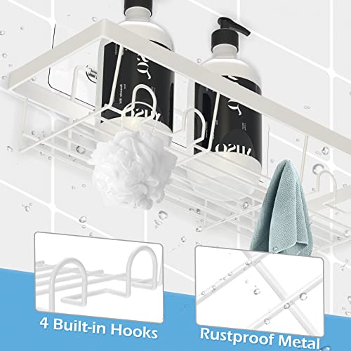 Durmmur 2 Pack Adhesive White Shower Caddy Organizer with Hooks, Rustproof No Drilling Wall Mounted Storage Shelf Rack for Inside Shower/Bathroom/Kitchen - color: White