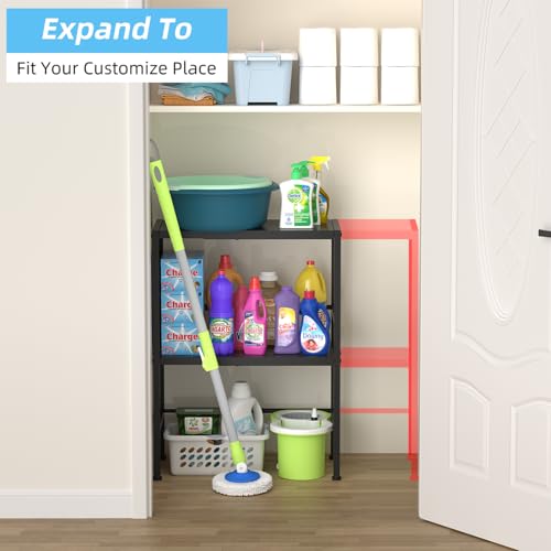2-Tier Expandable Metal Storage Shelves, 150LBS Heavy Duty Shelving Units and Storage,Adjustable Utility Organization and Storage Shelf Rack For Kitchen Garage Laundry Bathroom Pantry Warehouse - size: 2 Tier：11.8"D x 28.3"W x 30.9"H