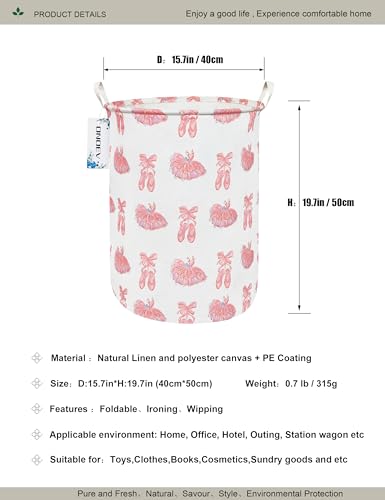 Round Collapsible Laundry Hamper for Girls,Cute Pink Dance Shoes Print Storage Bin, Waterproof Toy Storage for Kids Room, Nursery, Playroom, New Parent Gift (Pink lace dance shoes) - color: Pink lace dance shoes