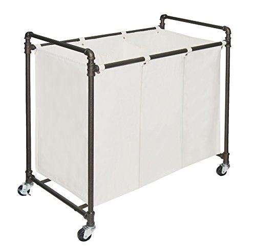 028-28003 Modern Industrial Style 3 Section Laundry Sorter, 33.24” W x 17.10” D x 30.50”H, Satin Pewter