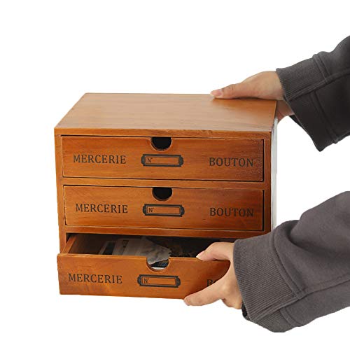 Willcome Wooden Storage Box with Drawers Portable Wooden Desktop Organizer for Home Office Counter Craft Decor