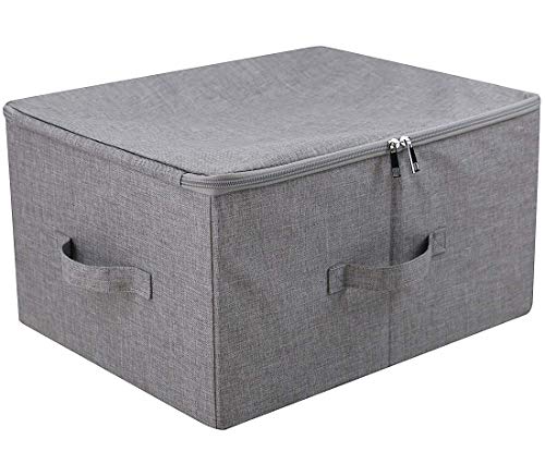 iwill CREATE PRO Folding Storage Box with Zip Lid and Handles, Rigid Storage Baskets With Linen Fabric& Plastic Board, Closet Shelf Drawers,Dark Gray, 2 pcs - color: Dark Gray