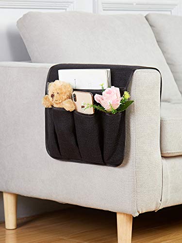 FLYILY Sofa Armrest Organizer Non-Slip Arm Chair Hanging Caddy Remote Control Holder for Magazine, Phone, Books, Glasses(Black,13in) - color: Black, size: 35"x13"