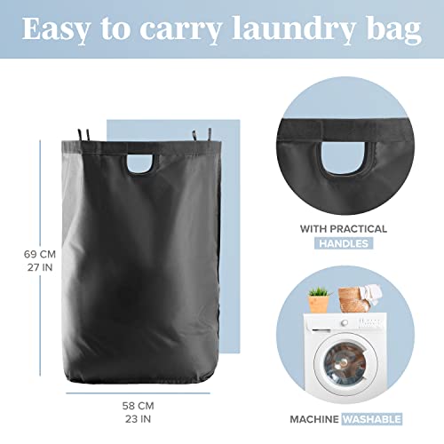 LONBET Laundry Basket with Lid, Made from Breathable Fabric | Aesthetic Clothes Hampers for Laundry with Side Handles & Sturdy Bamboo Frame (26 Gallons - Single, Black) - color: Black, style: 26 Gallons - Single