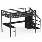 Bellemave Full XL Size Metal Loft Bed with L Shaped Desk and Wardrobe, Heavy Duty Loft Bed Frame with Storage Stairs, LED Loft Bed Frame with Charging Station & Safety Guardrails, Black - color: Black, size: Full XL
