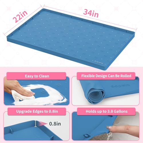Sdpeia Under Sink Mat 34"×22" Waterproof Silicone Cabinet Liner & Sink Protector for Kitchen & Bathroom, Multi-Purpose Organizers Tray for Pets, Laundry, Cat Litter Mat - color: Ocean Blue, size: 22"W x 34"L