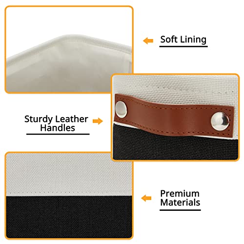 DULLEMELO Toilet Paper Storage Basket with Leather Handles, for Back of Toilet, Bathroom Storage for Towels & Paper (White & Black) - color: White&Black, size: Narrow-15"x6"x5.5"