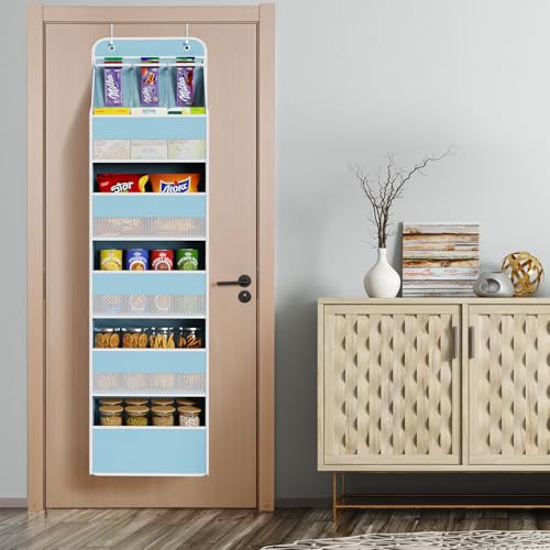 Univivi 6-Shelf Over Door Hanging Organizer Fabric Baby Door Storage with 5 Large Pockets and 3 Small PVC Pockets Wall Mount Hanging Storage Organizers for Baby Essential (Blue) - color: Blue, size: 6 LAYER