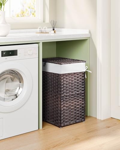 Greenstell Laundry Hamper with Lid, 125L Laundry Basket with 2 Removable Liner Bags & 2 Mesh Bags, Handwoven Synthetic Rattan Clothes Hamper for Clothes, Toys in Bathroom, Bedroom, Foldable, Brown - color: Brown, size: 125L (25.6 x 13.0 x 23.6 inches)