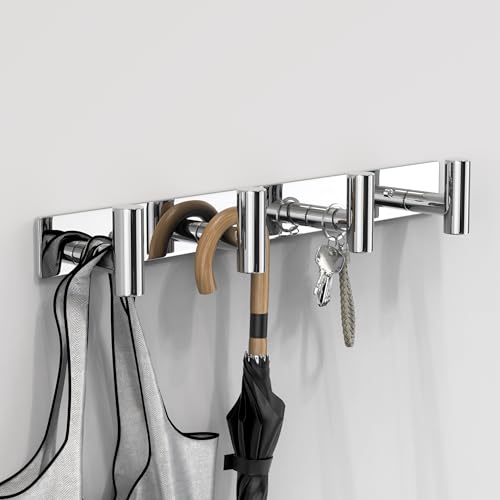 VAEHOLD Hat and Coat Wall Mount Rack - Hooks for Robes, Bags, Keys, and Towels - Bathroom Towel Hanger Organizer (Polished Chrome, “T“ Shape 4 Hooks 2 Pack) - color: Polished Chrome, size: “T“ Shape 4 Hooks 2 Pack