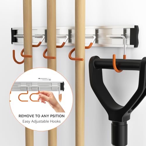 HUPBIPY 34.5'' Aluminum Alloy Garden Tool Organizer Wall Mount Garage Organizers and Storage with Hooks Tool Hangers for Shed Hooks for Shovel, Rake, Broom & More - color: 34.5 in - Orange, size: 34.5 Inch