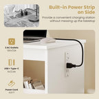 Giantex Folding Sewing Table with Charging Station, Rolling Craft Table with Storage Trays & Shelf, Foldable Sewing Machine Cabinet Desk with Lockable Wheels for Small Spaces (White) - color: White