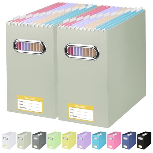 BALEINE File Organizer Box, Cardboard File Folder Organizer with Handle for Letter Size, Portable Collapsible Hanging Filing Box for Home Office Document Storage (2 Pack, Beige) - color: Beige, style: 2PK