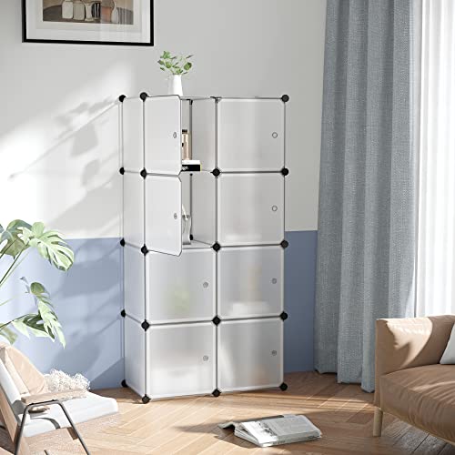 C&AHOME Cube Storage Organizer with Doors, 8-Cube Shelf, Closet Cabinet, DIY Plastic Modular Bookshelf, Storage Shelves Ideal for Bedroom,Living Room,24.8" L × 12.4" W × 48.4" H White USBTM3008B-DOOR - color: Transparent White