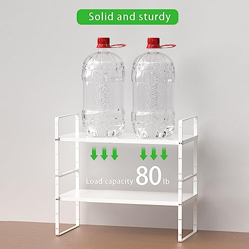 Expandable Cabinet Storage Shelf Stackable Organizer Rack for Kitchen Bathroom Pantry Spice Cupboard Countertop Home Office Desk Heavy Duty Nonslip White Large 2 PACK - color: Smooth White, size: Large - 10.2"D - 2 Pack
