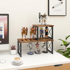 ELITEROO Wood Desktop Shelf, 2 Tier Adjustable Small Bookshelf Organizer, Freestanding Stackable Desk Stand, Storage Organizers, Kitchen Counter Display Rack, Rustic Brown - color: Rustic Brown