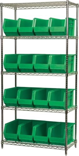 Akro-Mils 30265 AkroBins Plastic Storage Bins, Space-Saving Stackable Bins for Garage, Pantry, Craft Organization, 18-Inch x 8.25-Inch x 9-Inch, Green, 6-Pack - color: Green