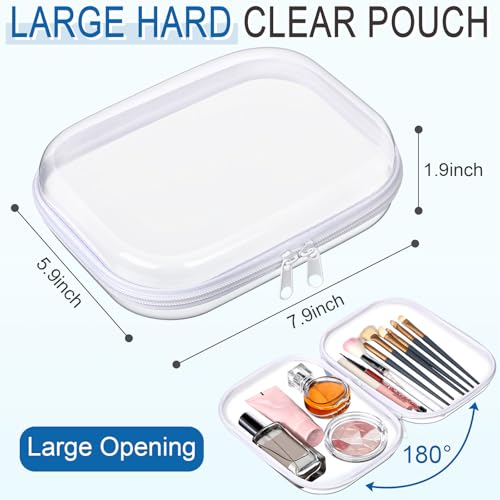 Sanwuta 6 Pcs Clear Hard Zipper Case Hard Plastic Zipper Pouches Makeup Bag Pencil Pouches Transparent Cases for Snacks Plastic Storage Organizer Box for Travel(Clear,7.87 x 5.9 x 2 Inch) - color: White, size: 7.87 x 5.9 x 2 Inch
