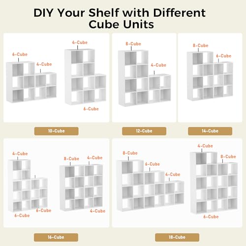 COMHOMA 8 Wood Cube Storage Organizer with Open Back and Removable Back Panels, 11In White Cube Storage Bookshelf, Cubicle Shelf Bookcase for Home Office Bedroom Living Room, Vertical or Horizontal - color: 8 Cube-cool White