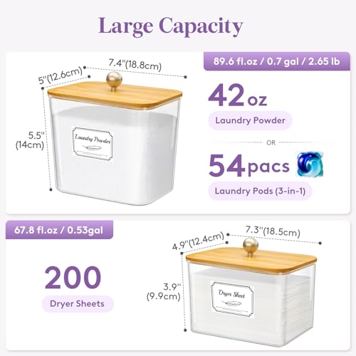 Lifewit Laundry Pods Container with Lid, Dryer Sheet Holder, Room Organization Storage for Coffee Pods Kcup Washing Powder, Scent Booster Beads, 2600 +2000ml/0.53+0.7gal，Natural,3 Pcs - color: Natural, size: 0.53+0.7gal
