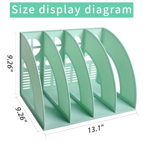 SAYEEC Magazine File Holder Folder Storage Desktop 4 Compartment Standing Hollow Green Files Bookshelf Organizer Box Office Racks Displays Holds Notebooks Documents for School Working Students - color: 4 Compartments - Green