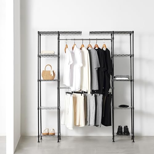 Amazon Basics Expandable Metal Hanging Closet Organizer System with Storage Shelves, Adjustable, Easy to Assemble, 57-80"L x 14"W x 72"H, Black - color: Black