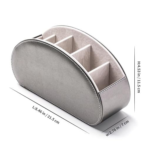 Remote Control Holders Organizer Box with 5 Compartment PU Leather Multi-functional Office Desk Storage Caddy Store Tv Remote for Media Player,Brush,Pencil,Glassees&Office Supplies (Sliver) - color: Sliver, size: S