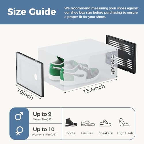 DUMOS Shoe Storage Boxes, 15 Pack Stackable Clear Shoe Containers with Lids, Display Sneaker Case Organizer for Closet, Under Bed, Entryway,Black (Fit Size 11) - color: Black, size: 15 PCS & Fit Size 11