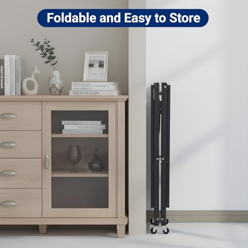 3 Tier Foldable Storage Shelves with Wheels, Metal Collapsible Organization Storage Rack, No Assembly Folding Bookshelf, Rolling Storage Rack for Kitchen, Bedroom, Pantry, Garage, Display, Black - size: 3-Tier